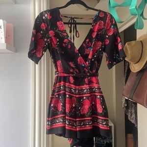 Red and black floral romper